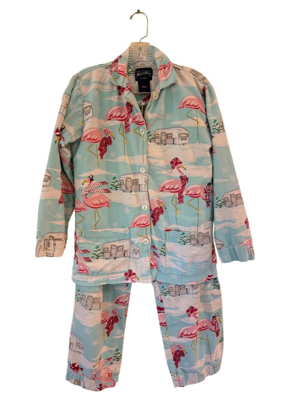 Nick & Nora Airstream Flamingo Pajama Set S or M Cotton Camper RV Novelty Print*